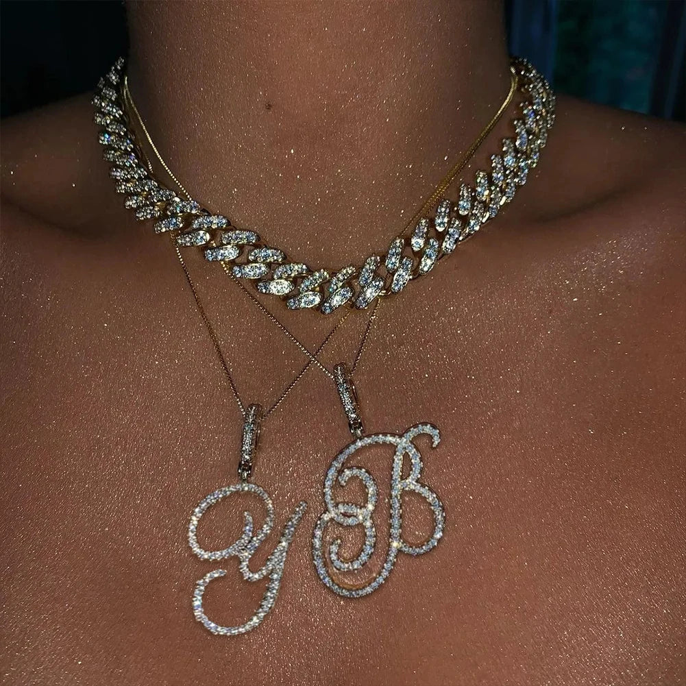Flatfoosie New A-Z Cursive Initial Letter Name Pendant Necklace For Women Simple Rope Chain Letter Necklace Fashion Jewelry Gift
