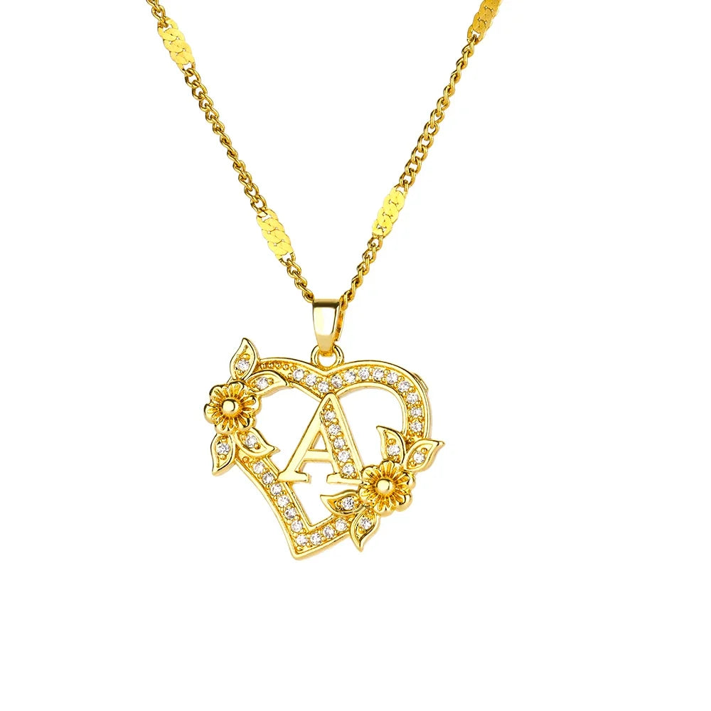 Heart Initial Letter Necklaces For Women Gold Color Stainless Steel Chain A-Z Alphabet Pendant Necklace Birthday Jewelry Gift