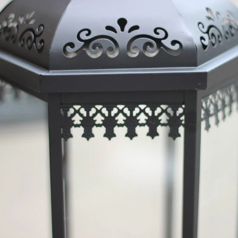 Wrought Iron Candlestick European Style Windproof Lamp Glass Lantern Wind Lamp Candlestick For Wedding Ornament Outdoor Floor