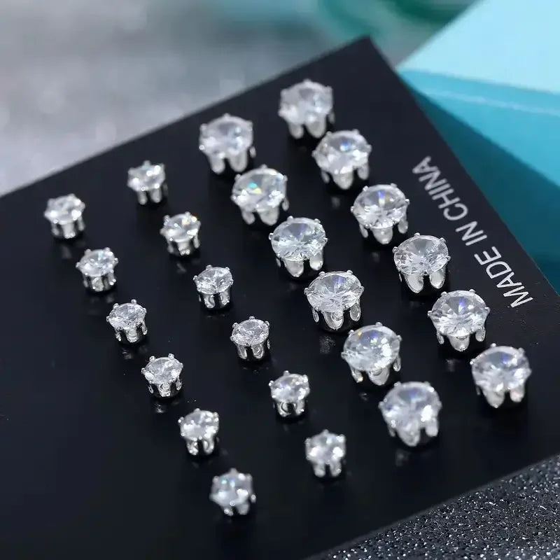 Maximum 36 Pairs Shiny Zircon Stud Earrings Set for Women Men Daily Versatile Chic Silver Color Crystal Ear Jewelry Accessories