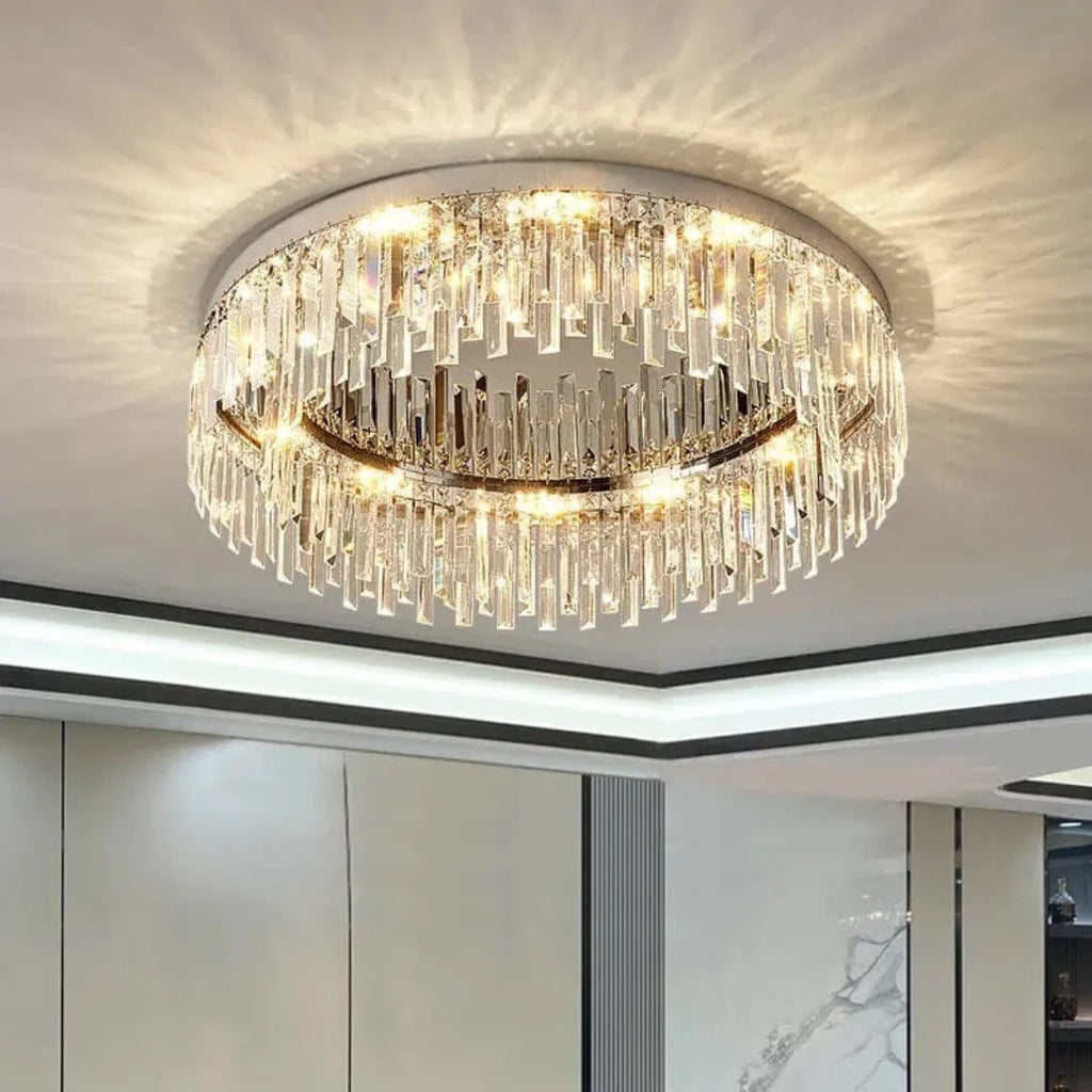 Silver Round Crystal Ceiling Lamp