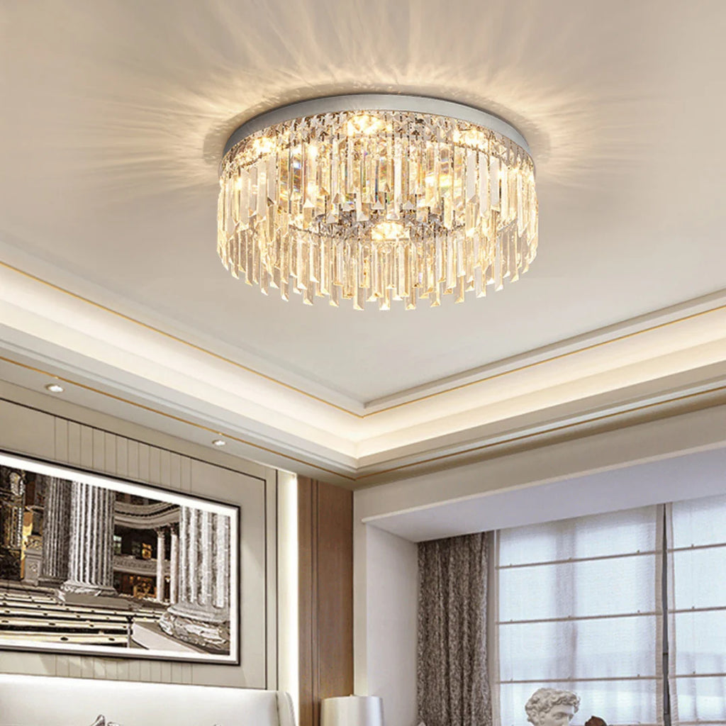 Silver Round Crystal Ceiling Lamp