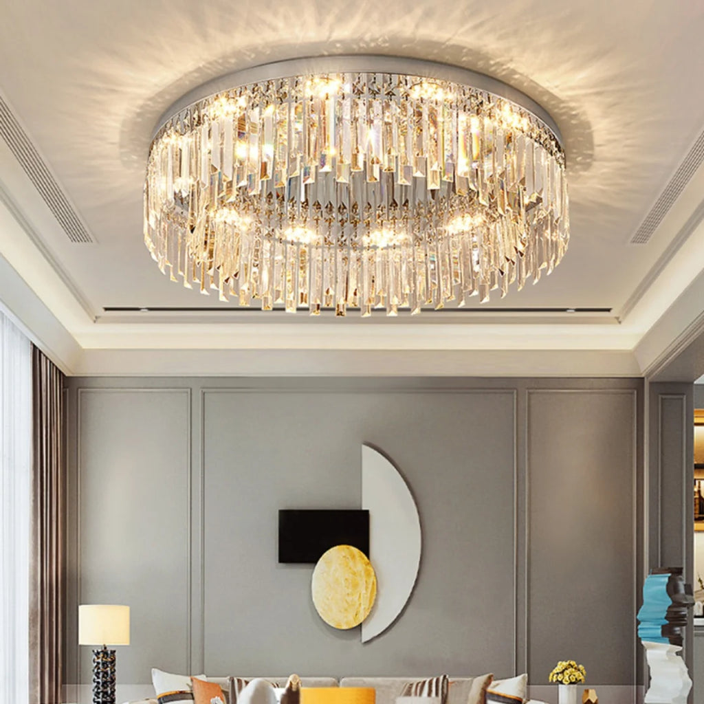 Silver Round Crystal Ceiling Lamp