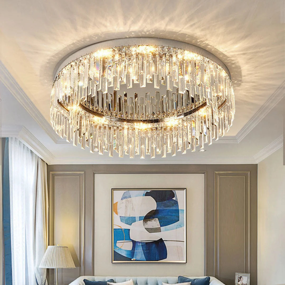 Silver Round Crystal Ceiling Lamp