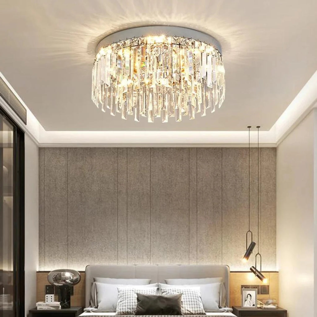 Silver Round Crystal Ceiling Lamp