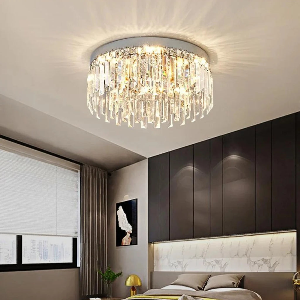 Silver Round Crystal Ceiling Lamp