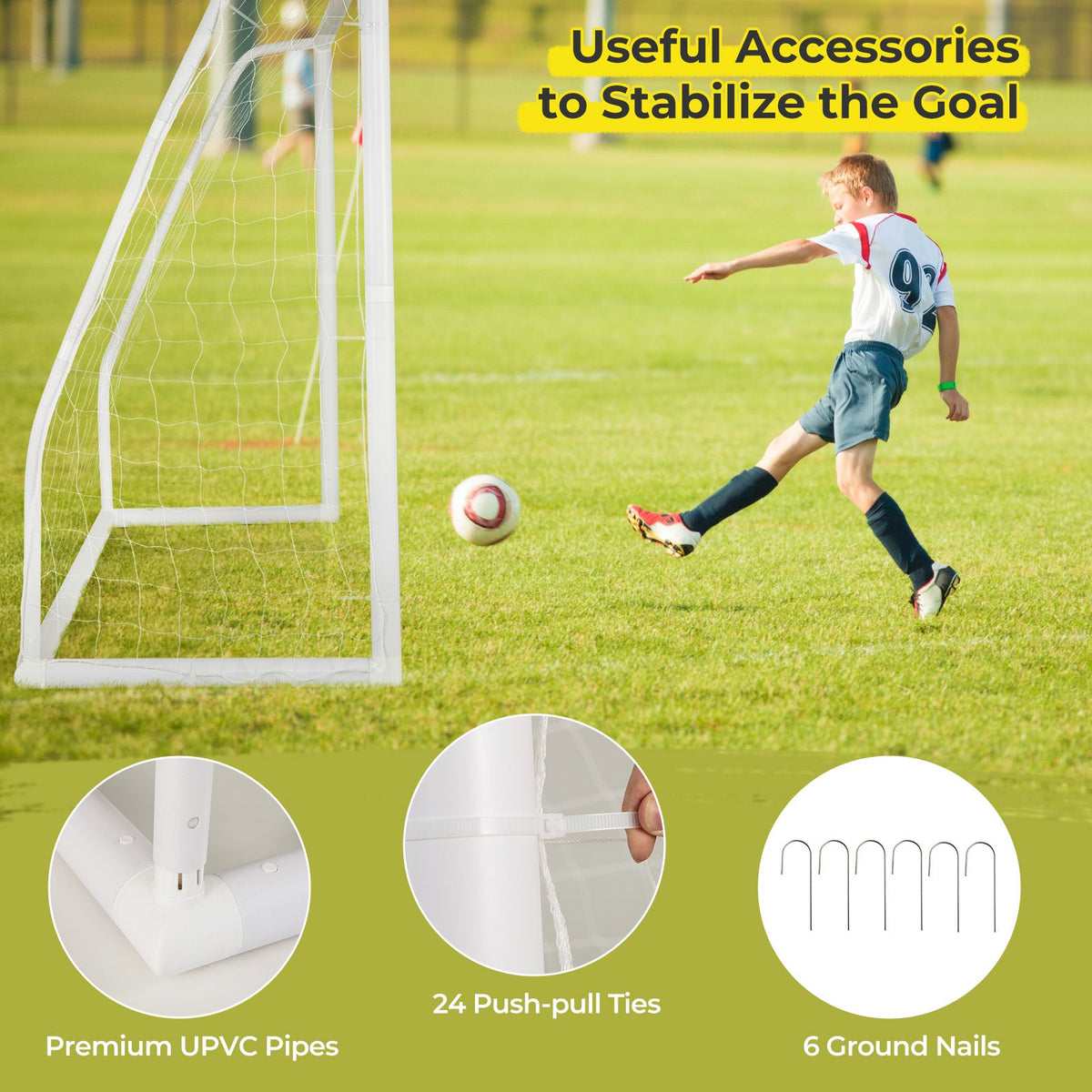 8 × 6 ft Soccer Goal with Net, Ground Stakes & 5 Training Cones