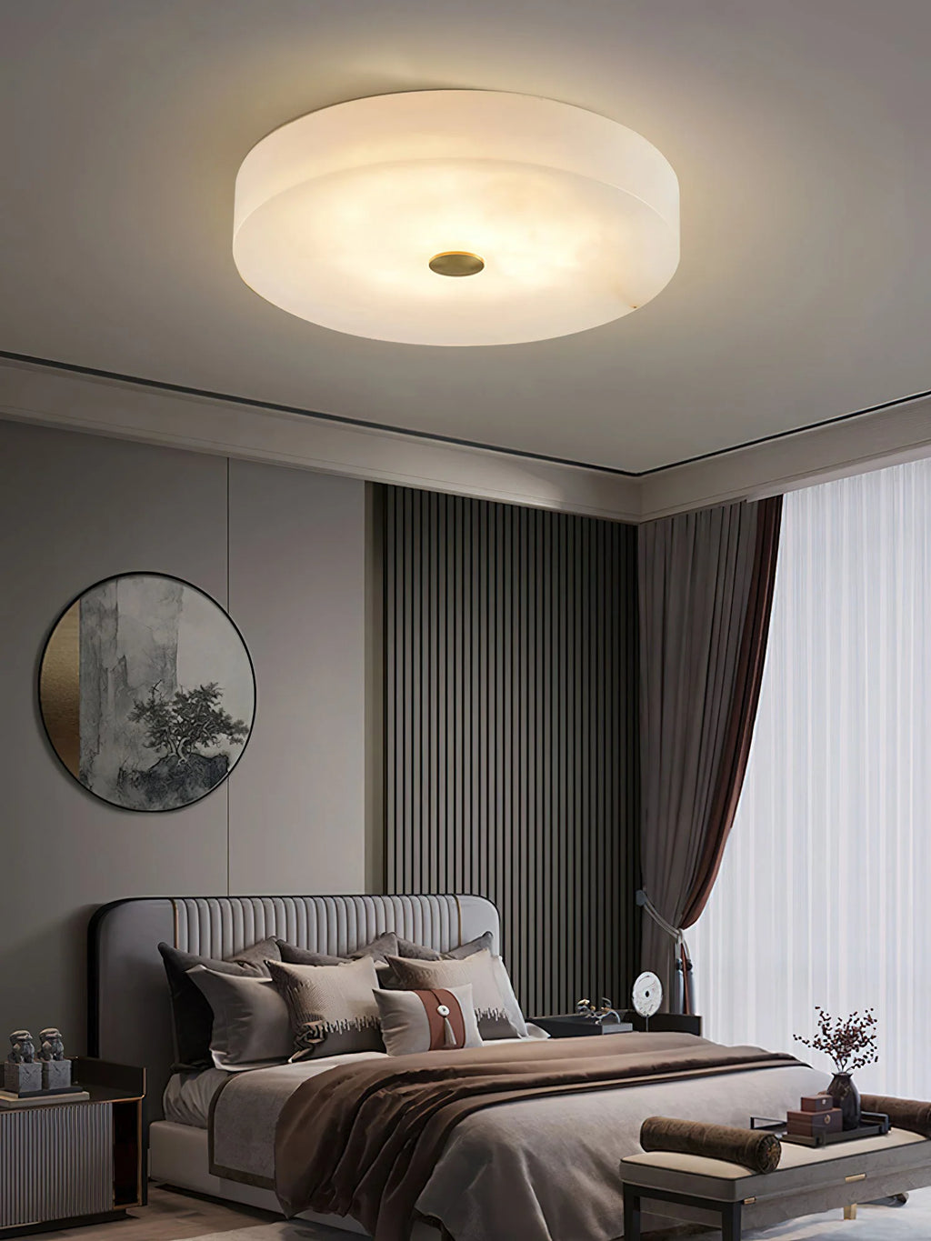 Round Sophie White Alabaster Ceiling Lamp