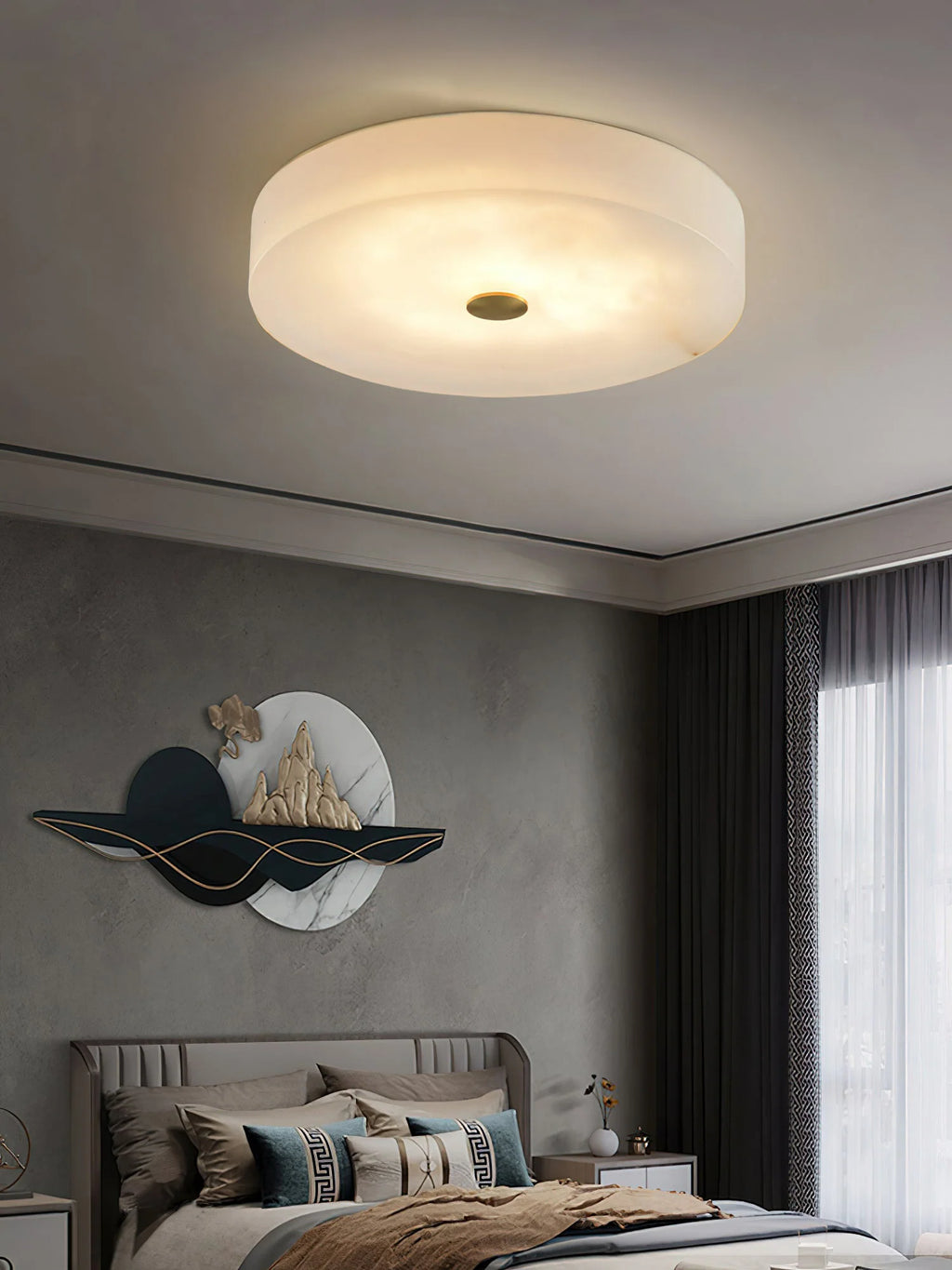 Round Sophie White Alabaster Ceiling Lamp