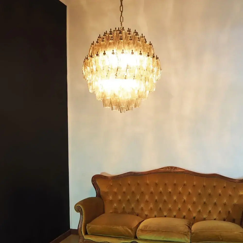 Spherical Murano Poliedri Smoked Glass Chandelier