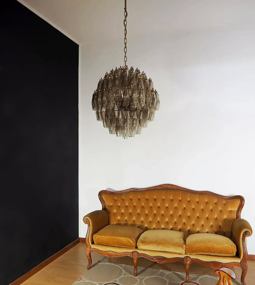 Spherical Murano Poliedri Smoked Glass Chandelier