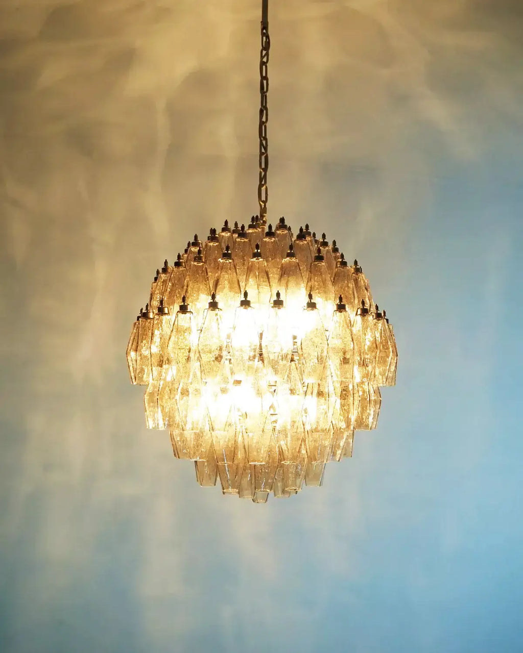 Spherical Murano Poliedri Smoked Glass Chandelier