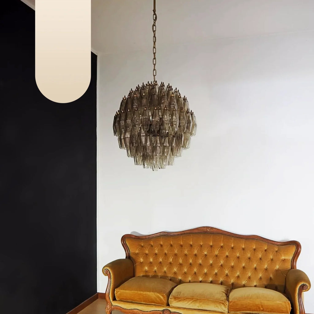 Spherical Murano Poliedri Smoked Glass Chandelier
