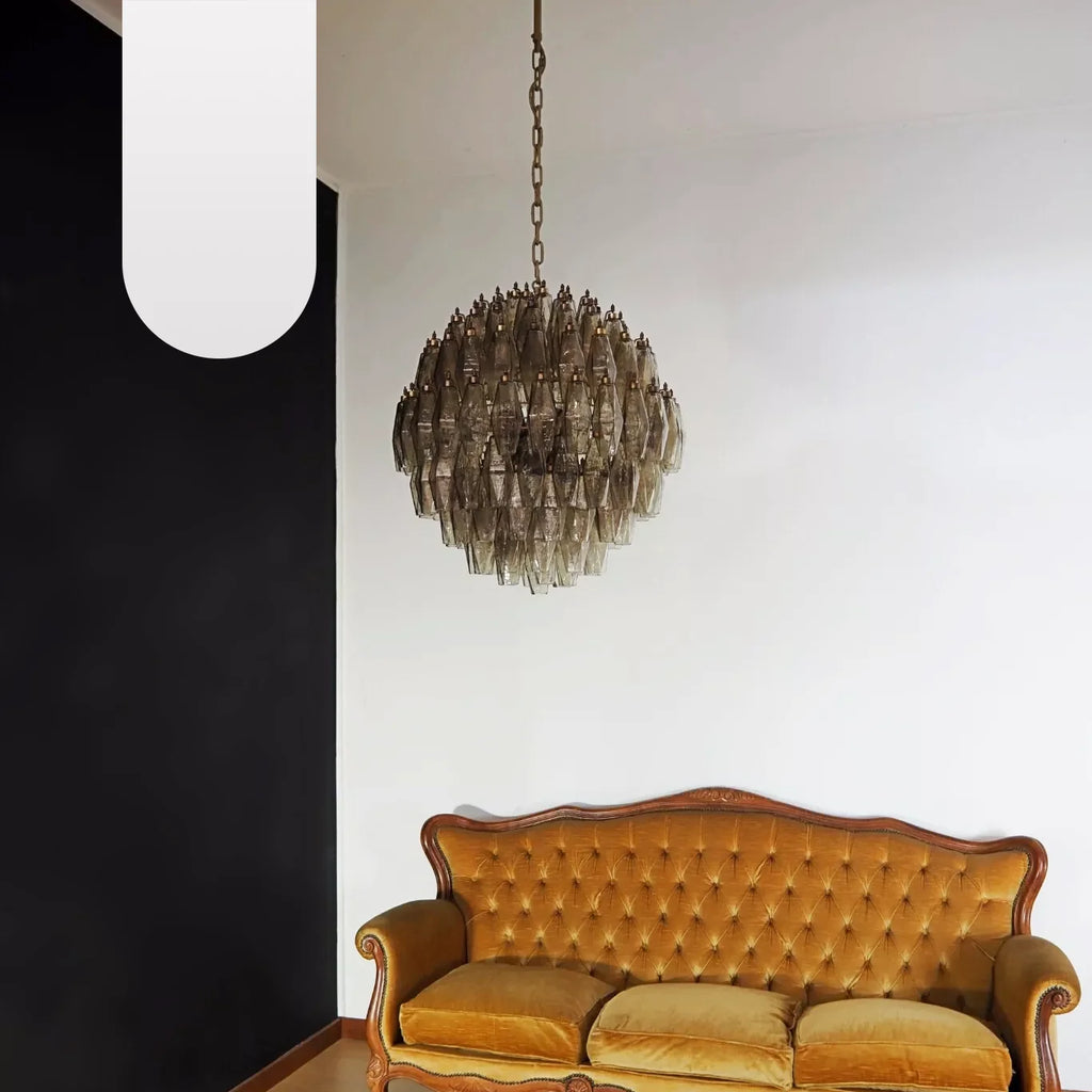 Spherical Murano Poliedri Smoked Glass Chandelier