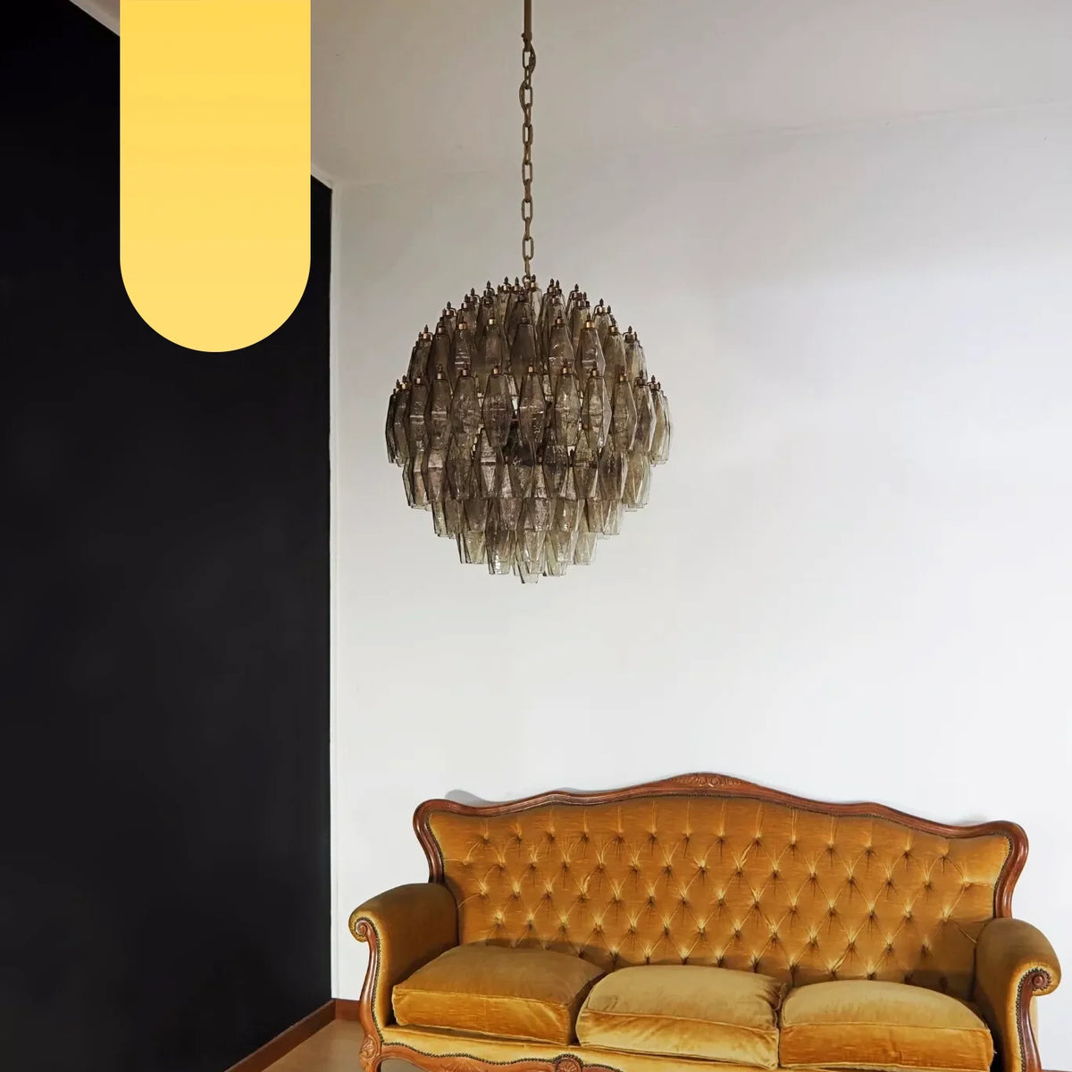 Spherical Murano Poliedri Smoked Glass Chandelier