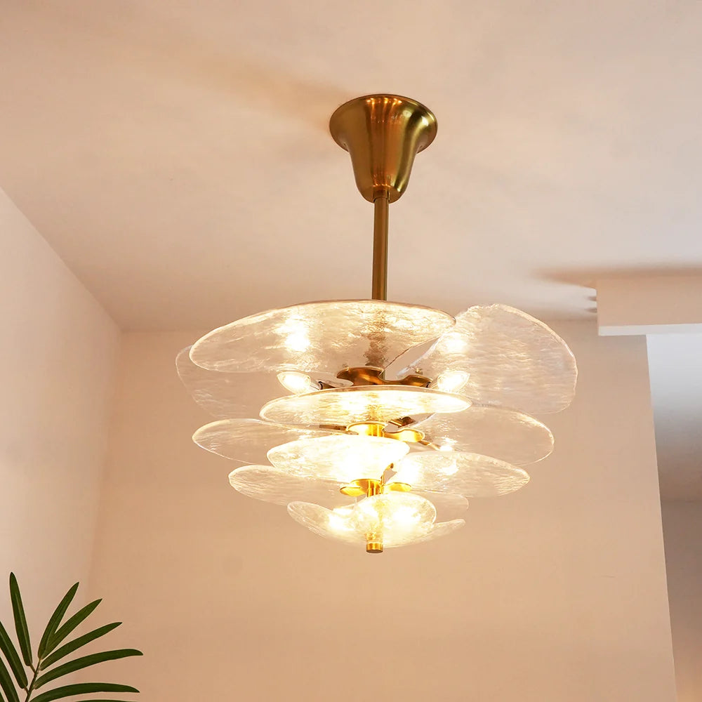 Leaf-Shaped White Textured Glass Chandelier