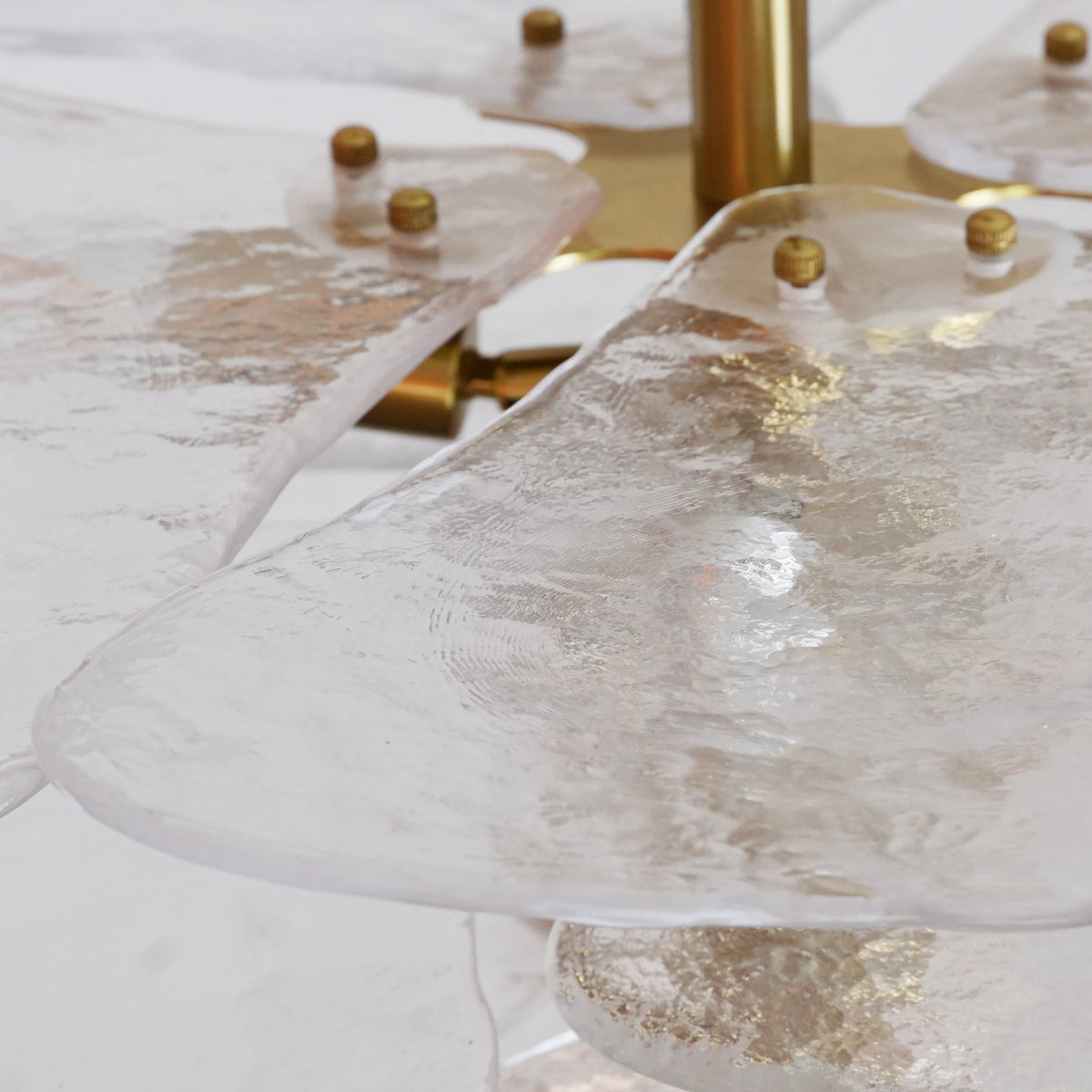 Leaf-Shaped White Textured Glass Chandelier