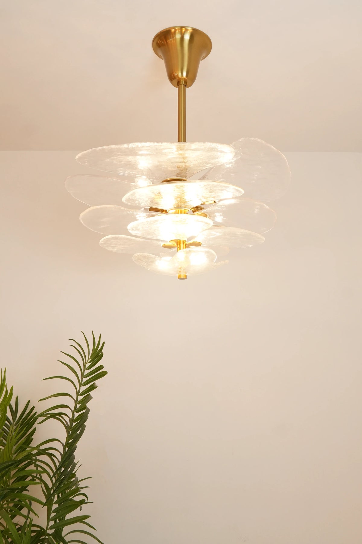 Leaf-Shaped White Textured Glass Chandelier