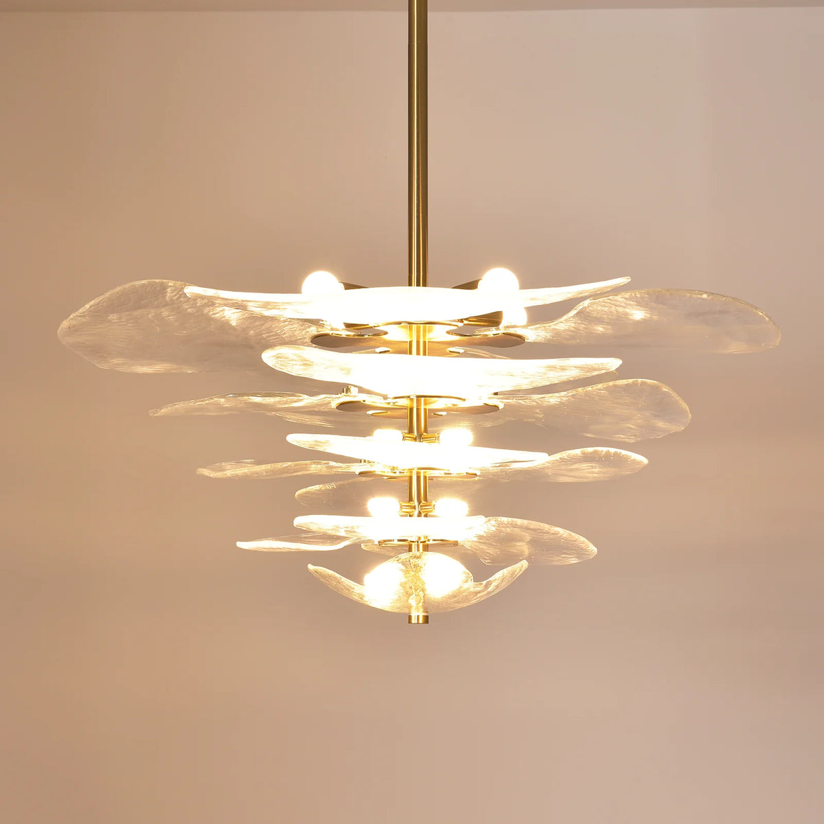 Leaf-Shaped White Textured Glass Chandelier