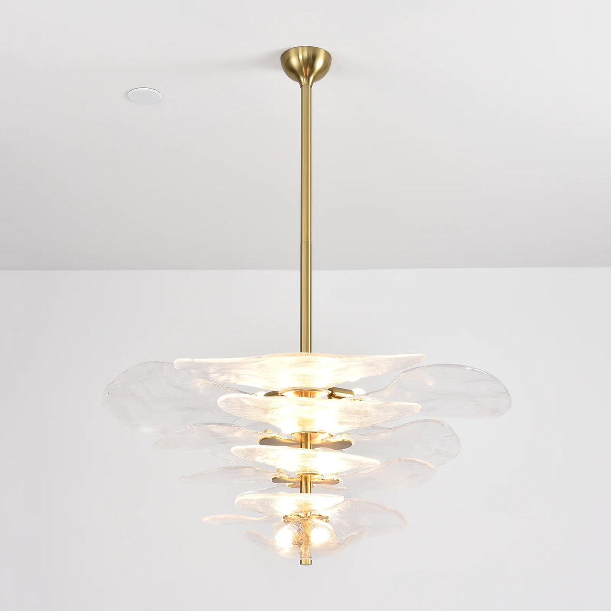 Leaf-Shaped White Textured Glass Chandelier