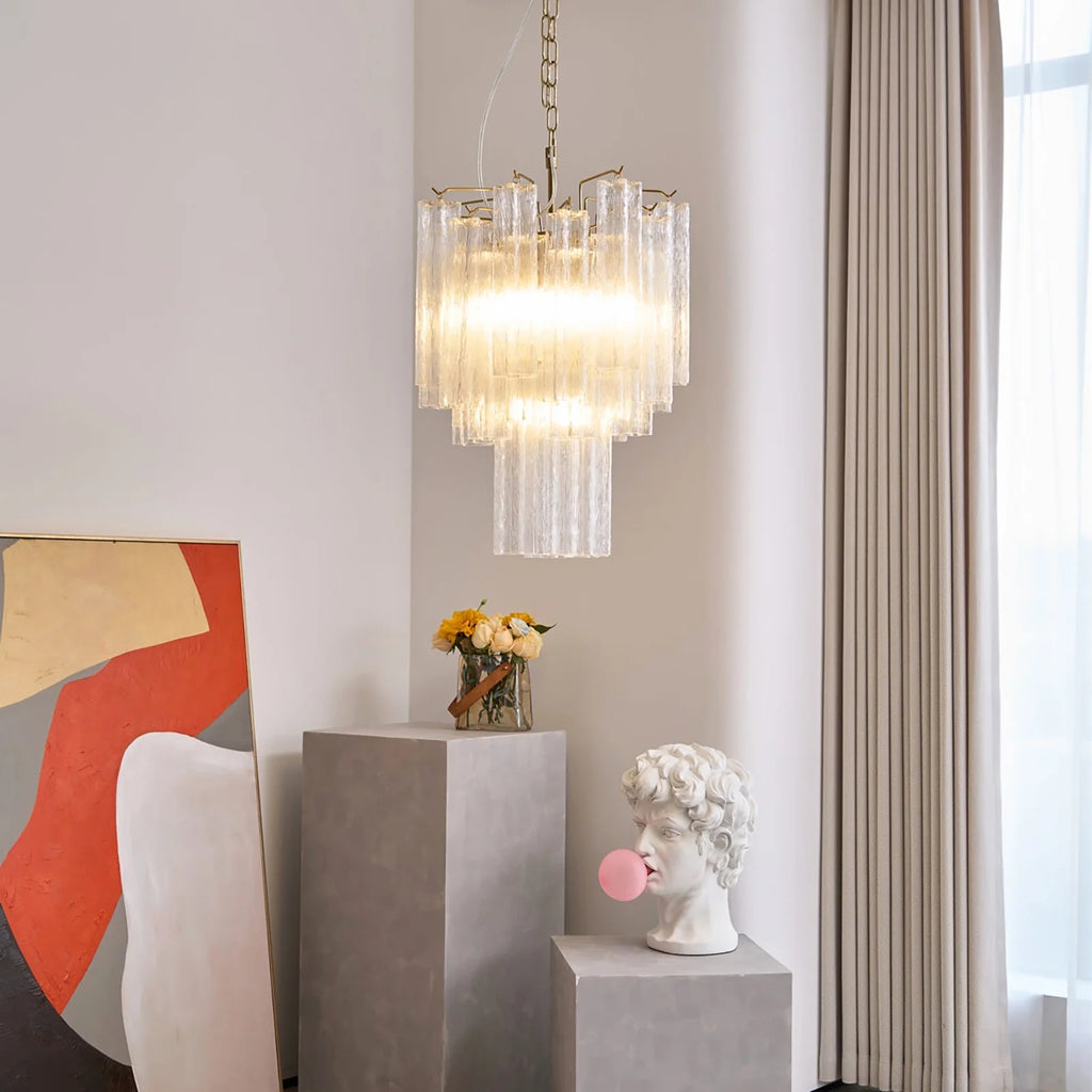 Nevara Fluted Glass Tube Clear Chandelier