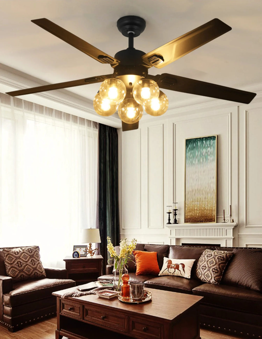 Vintage Glass Ball Ceiling Fan Light