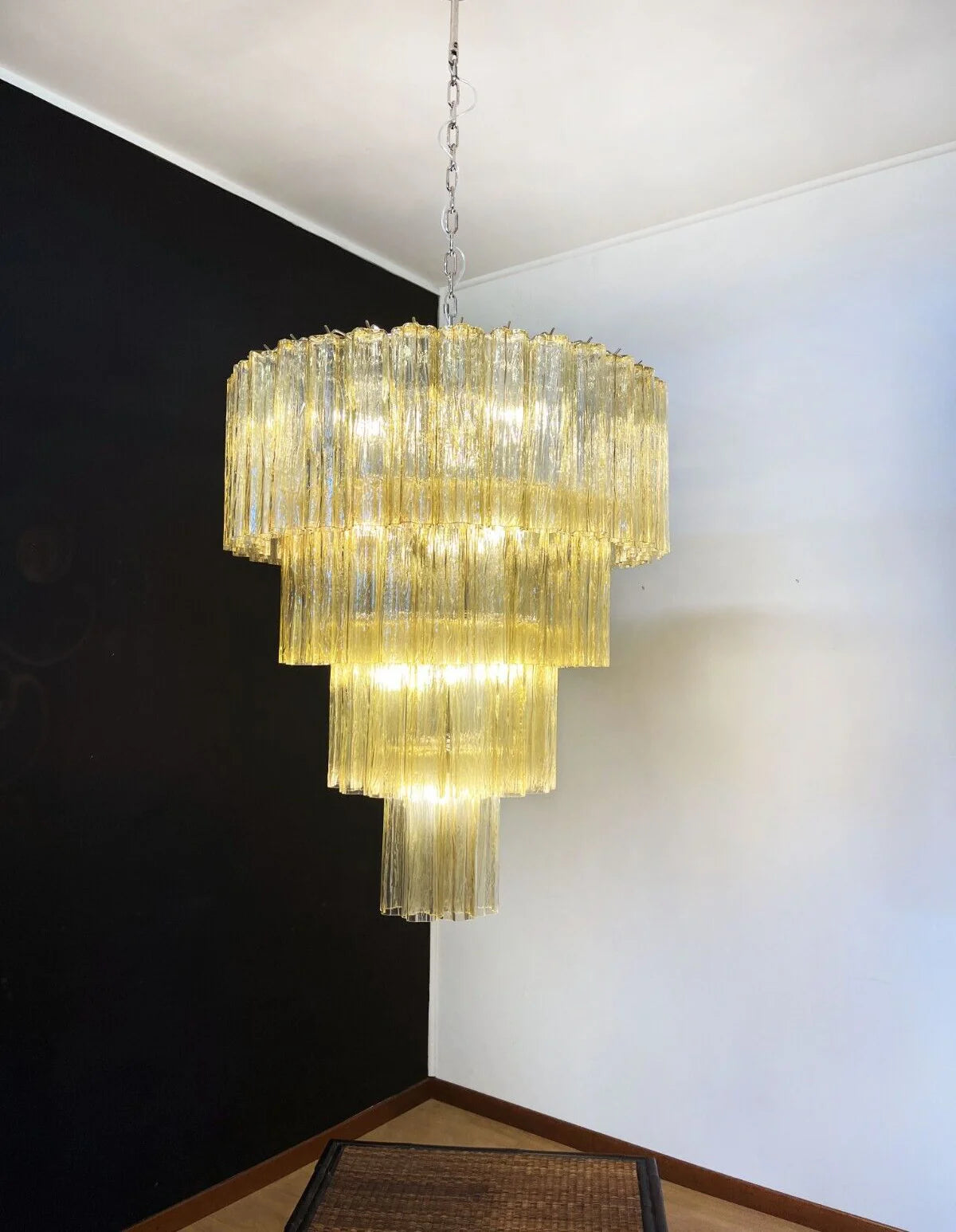 Star-Shaped Amber Glass Chandelier