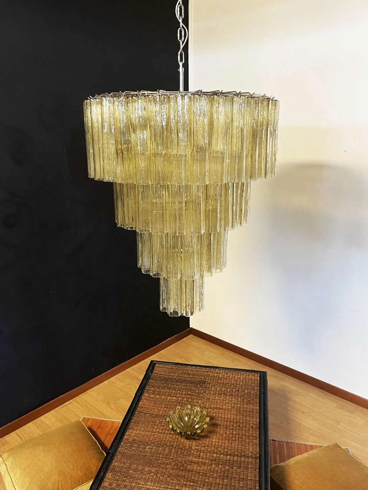 Star-Shaped Amber Glass Chandelier