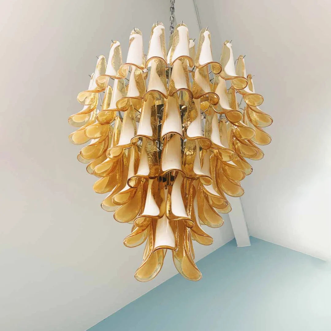 Vintage Murano Caramel Glass Petals Chandelier