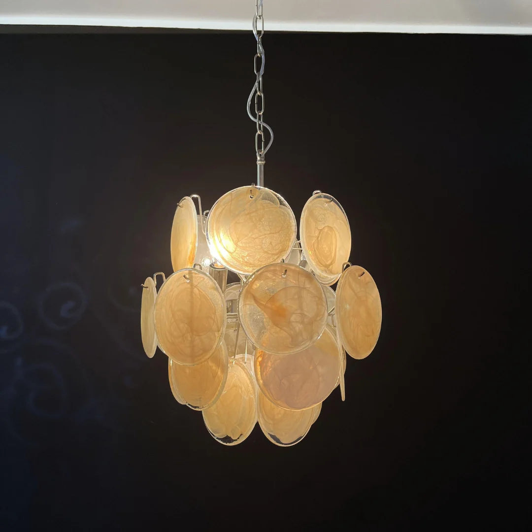 Vintage Murano Gold Glass Disks Chandelier