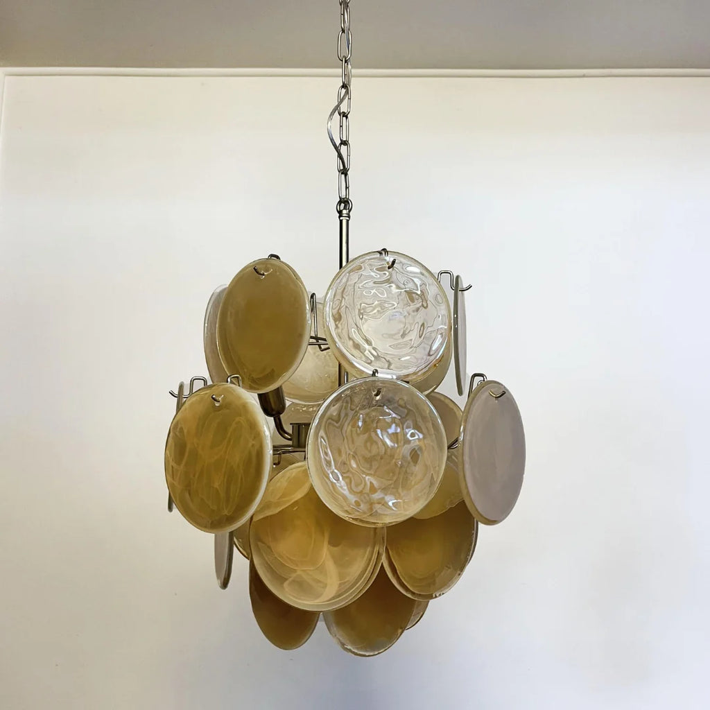 Vintage Murano Gold Glass Disks Chandelier