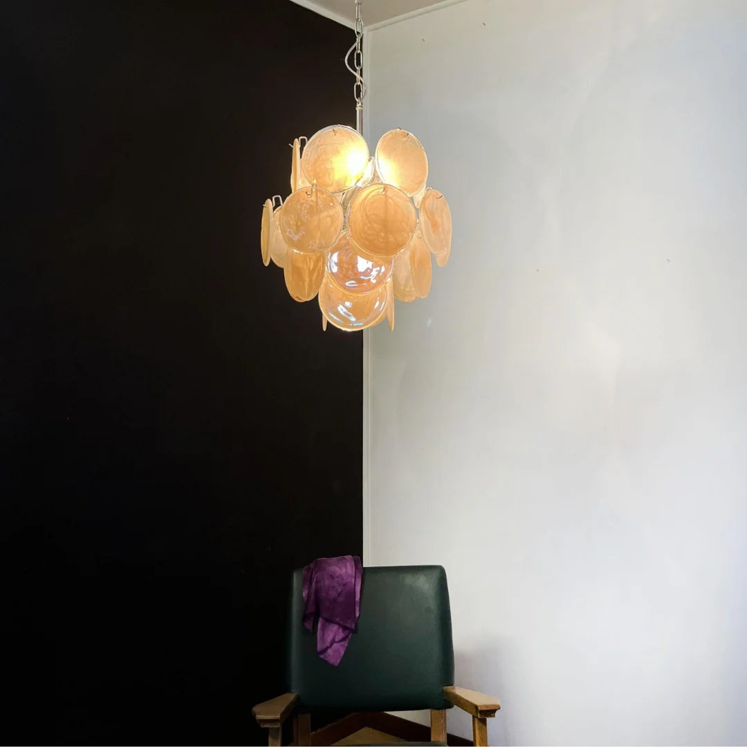 Vintage Murano Gold Glass Disks Chandelier