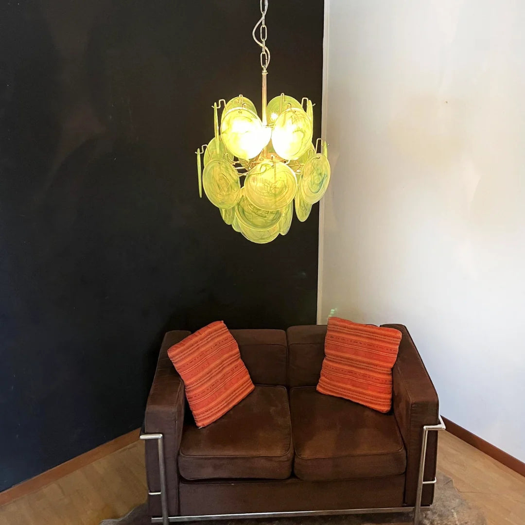 Vintage Murano Green Glass Disks Chandelier