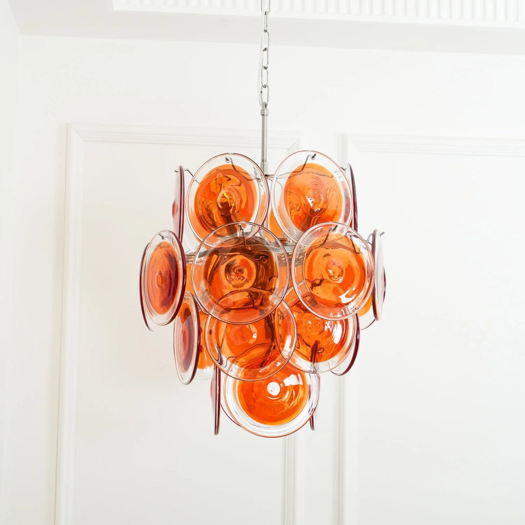 Vintage Murano Orange Transparent Disc Chandelier