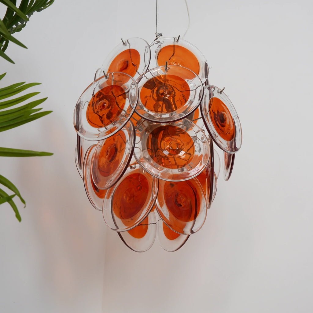 Vintage Murano Orange Transparent Disc Chandelier