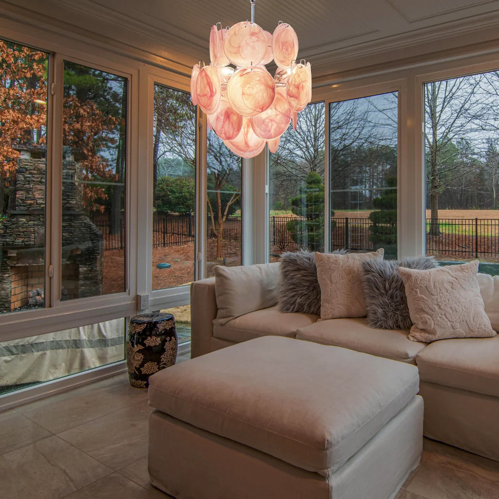 Vintage Murano Pink Glass Disks Chandelier