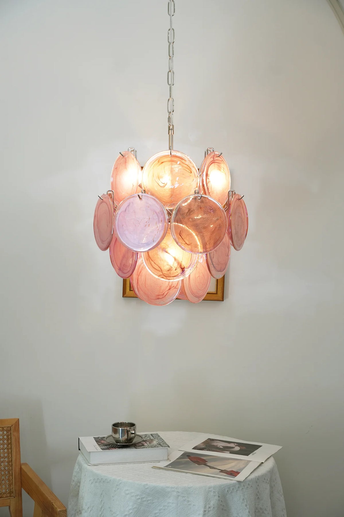 Vintage Murano Pink Glass Disks Chandelier