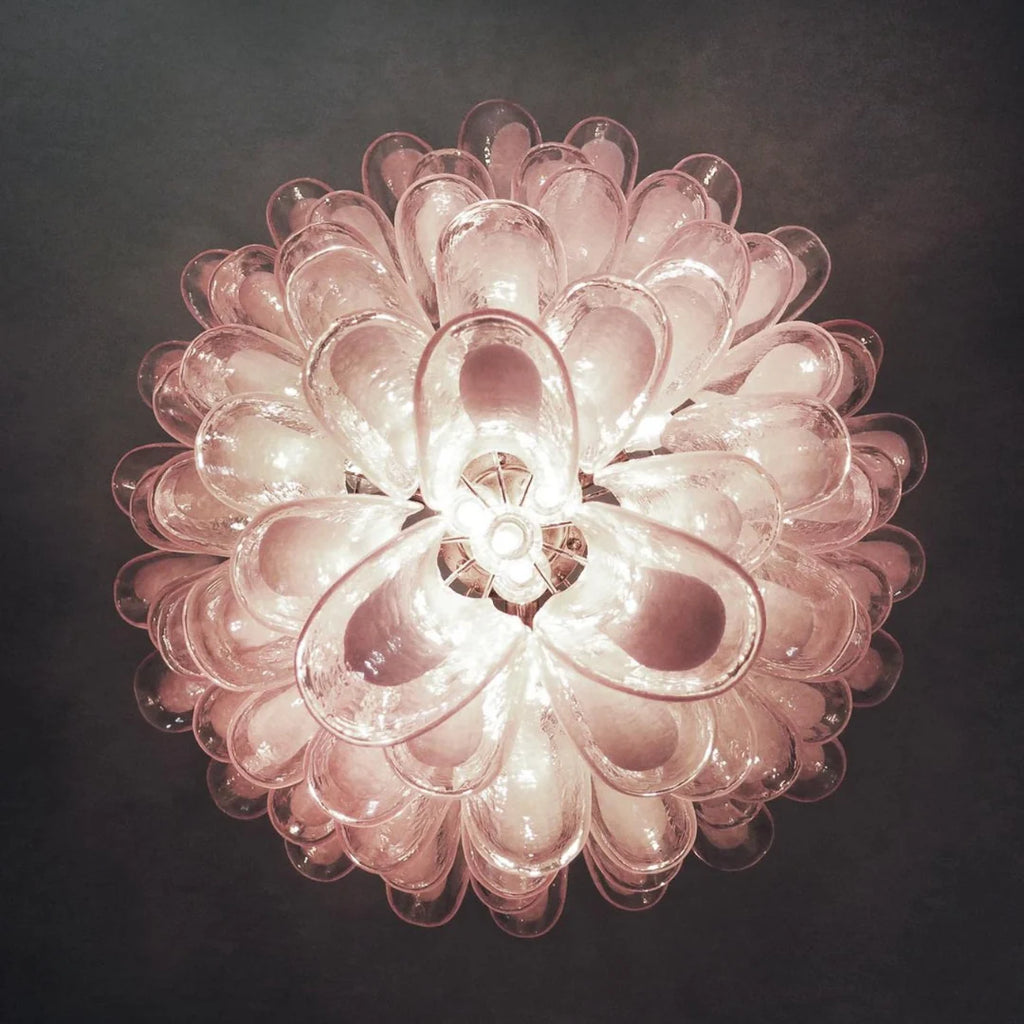 Vintage Murano Pink Glass Petals Chandelier