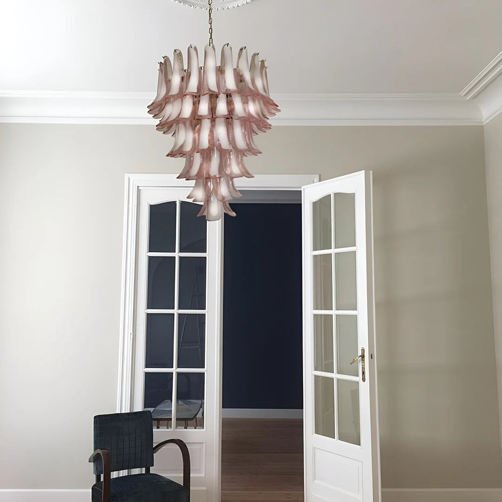 Vintage Murano Pink Glass Petals Chandelier