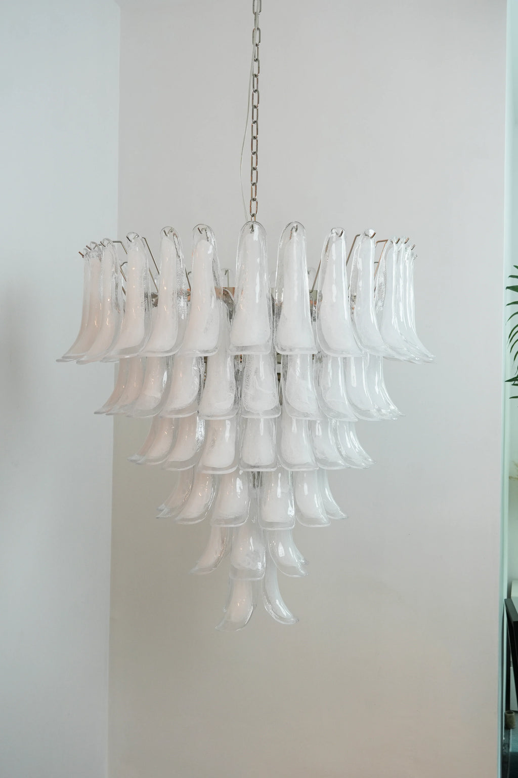 Vintage Murano Transparent Glass Petals Chandelier