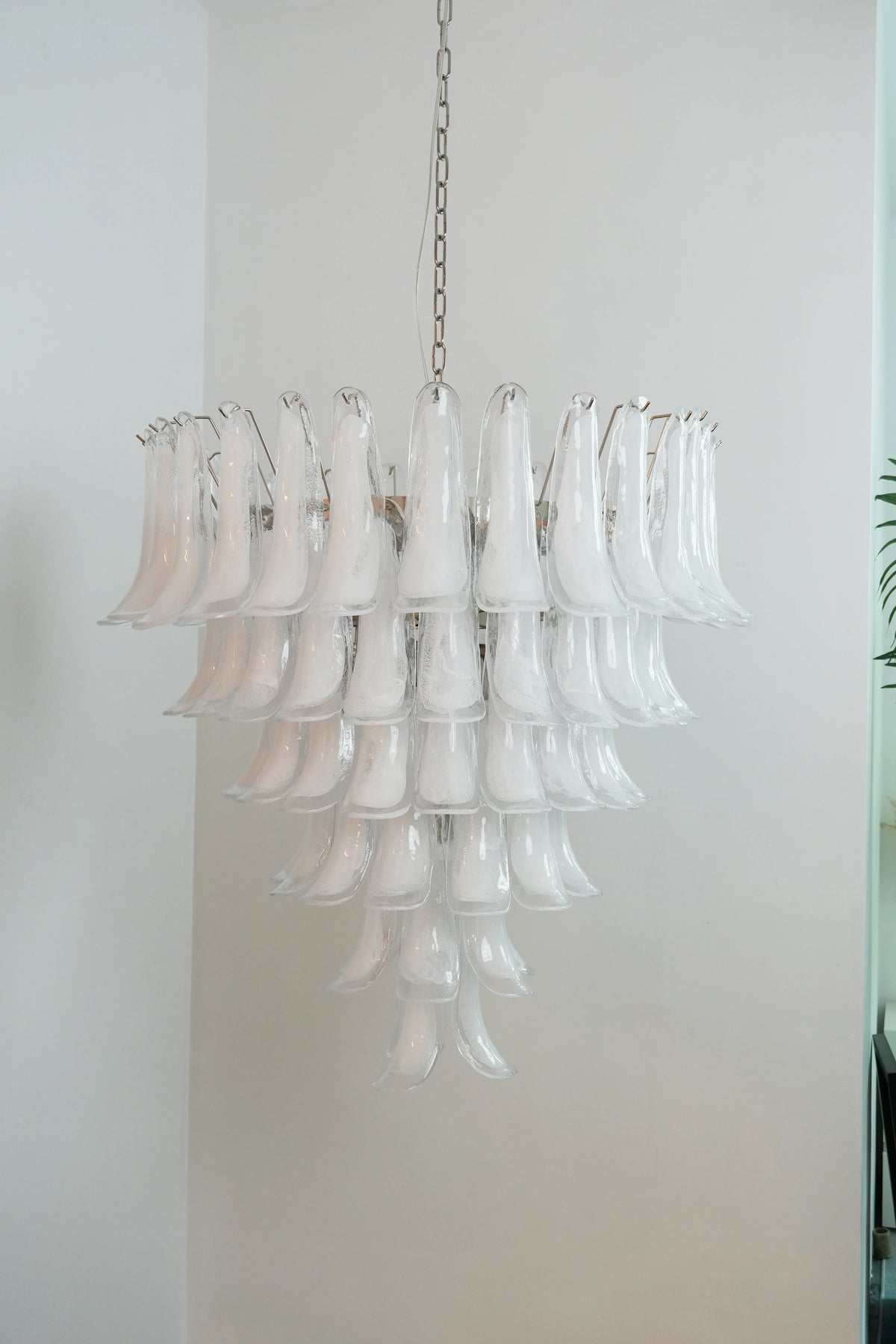 Vintage Murano Transparent Glass Petals Chandelier