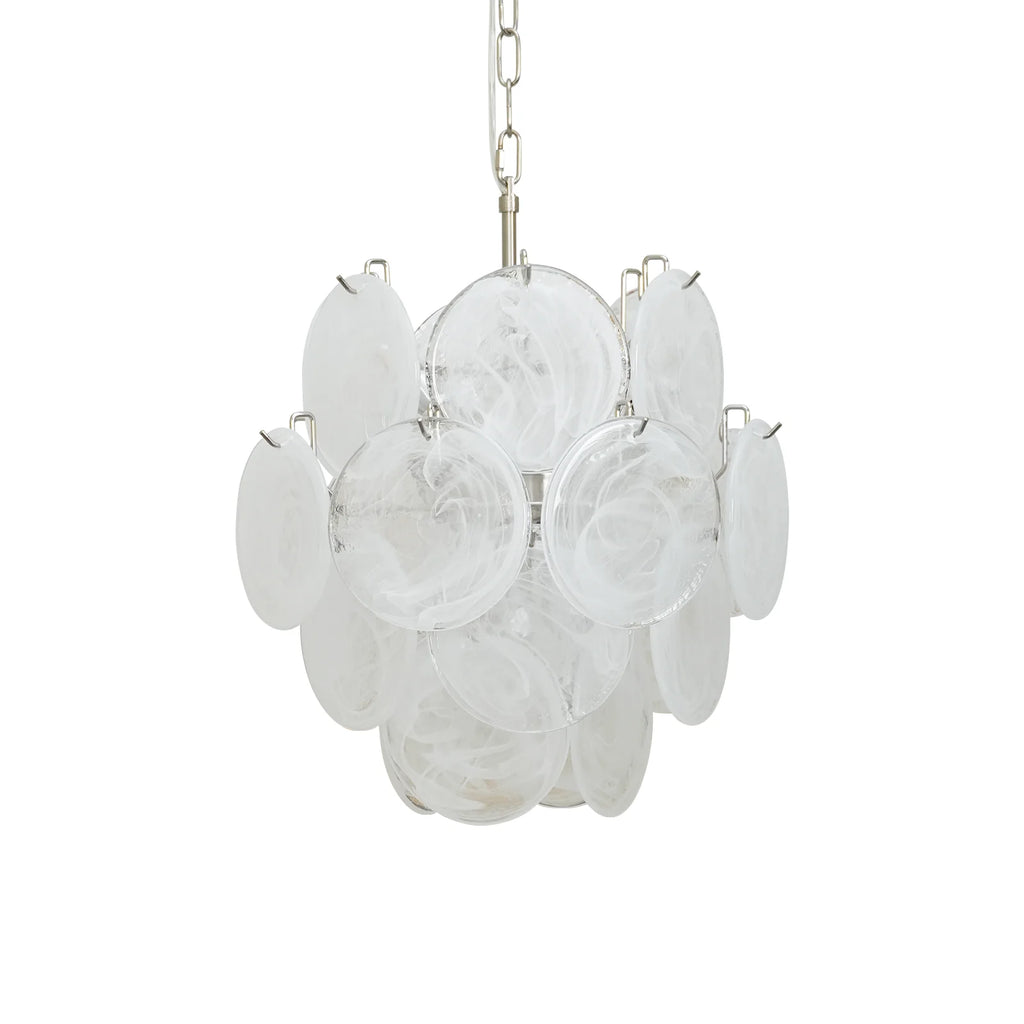 Vintage Murano White Glass Disks Chandelier