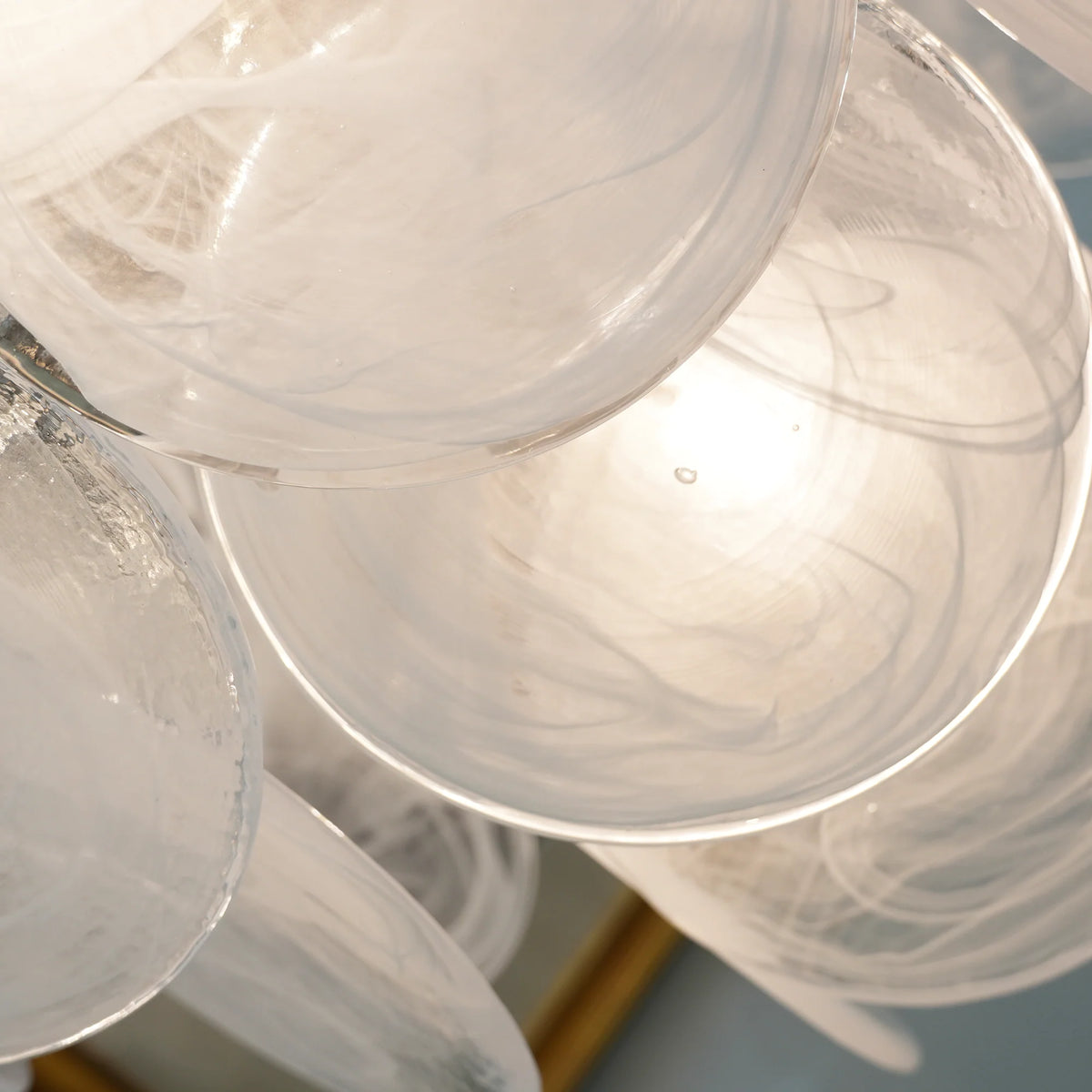 Vintage Murano White Glass Disks Chandelier