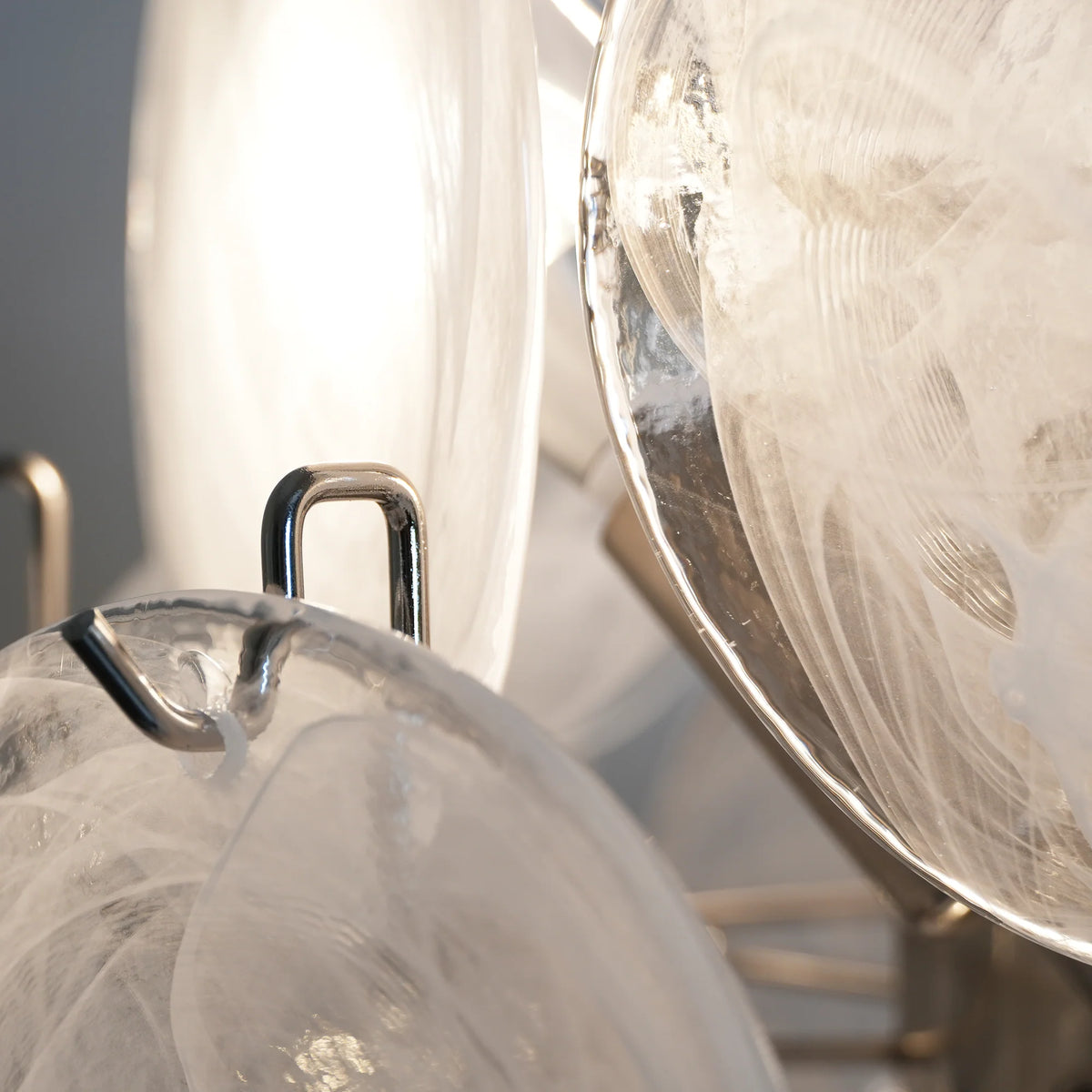 Vintage Murano White Glass Disks Chandelier