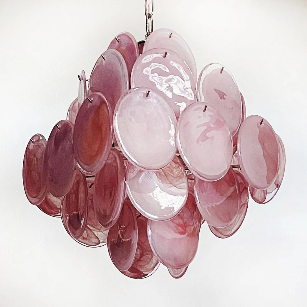 Vintage Murano Pink Disks Chandelier