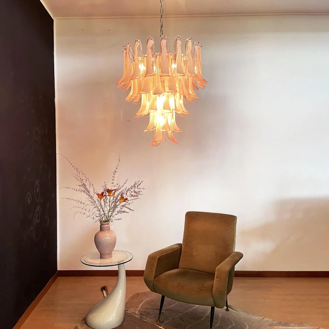 Vintage Pink Murano Glass Petals Chandelier