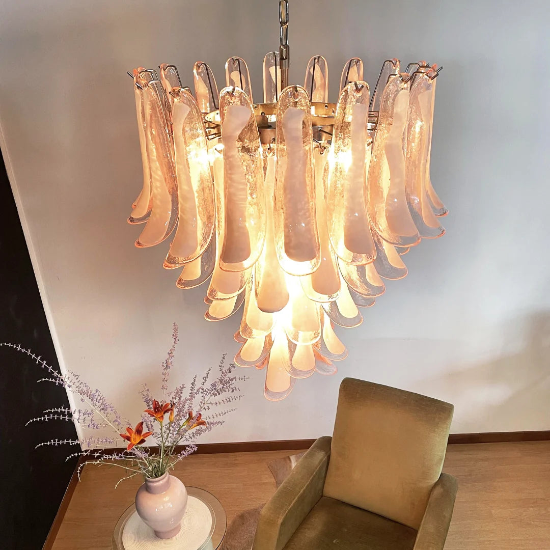 Vintage Pink Murano Glass Petals Chandelier