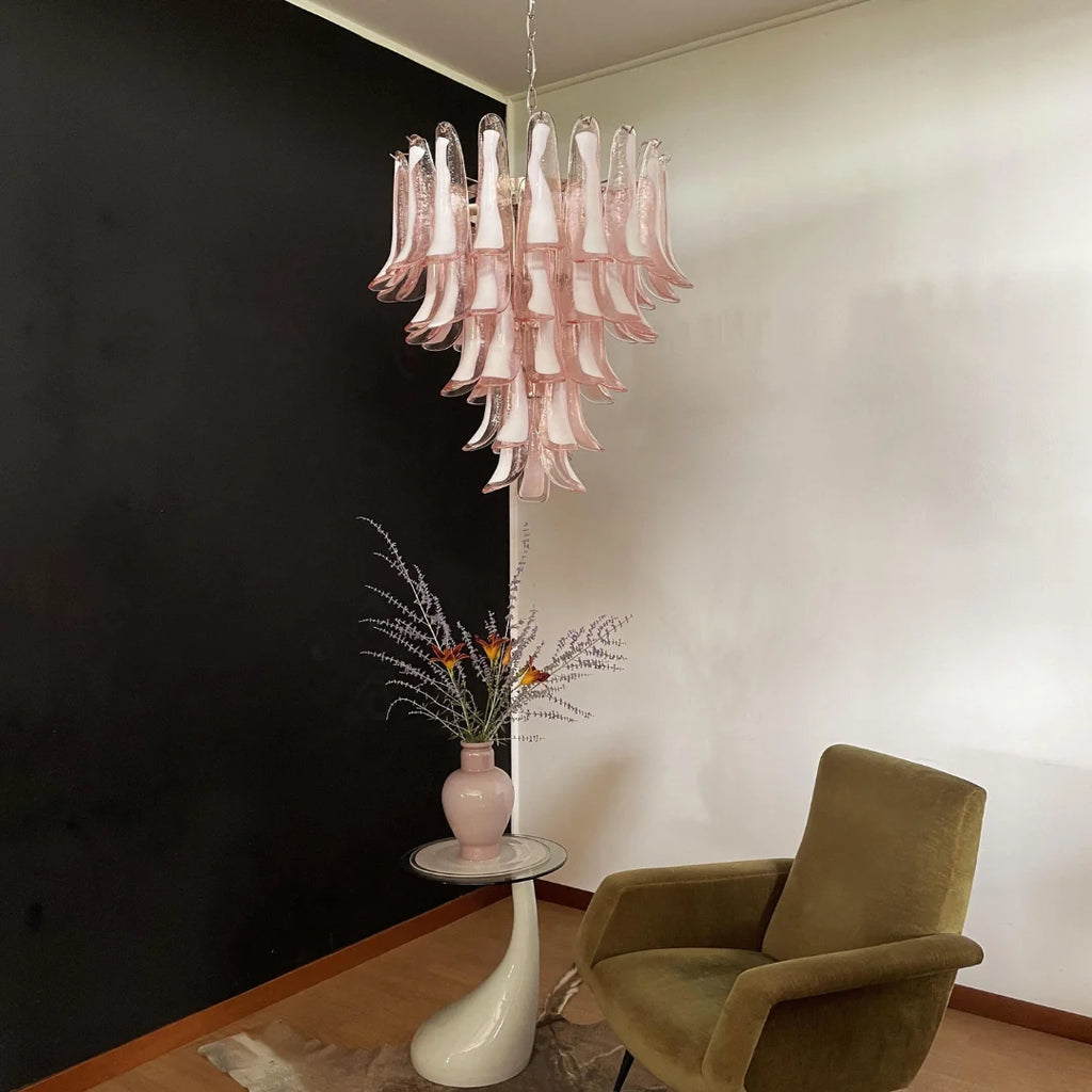 Vintage Pink Murano Glass Petals Chandelier