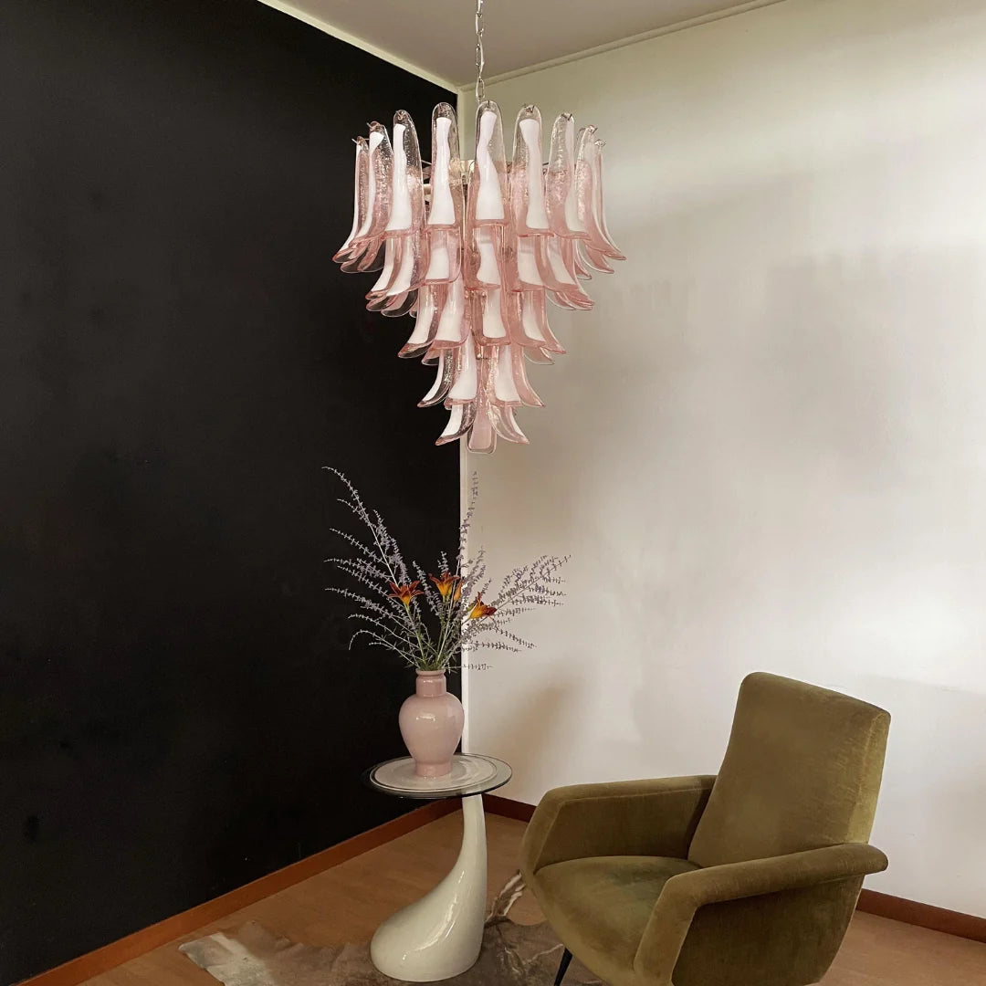 Vintage Pink Murano Glass Petals Chandelier