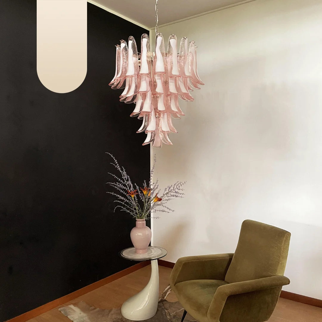 Vintage Pink Murano Glass Petals Chandelier